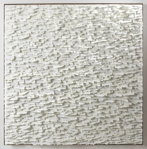 Julie Easton, White Drip Series, encaustic on paper, 40 x 40"