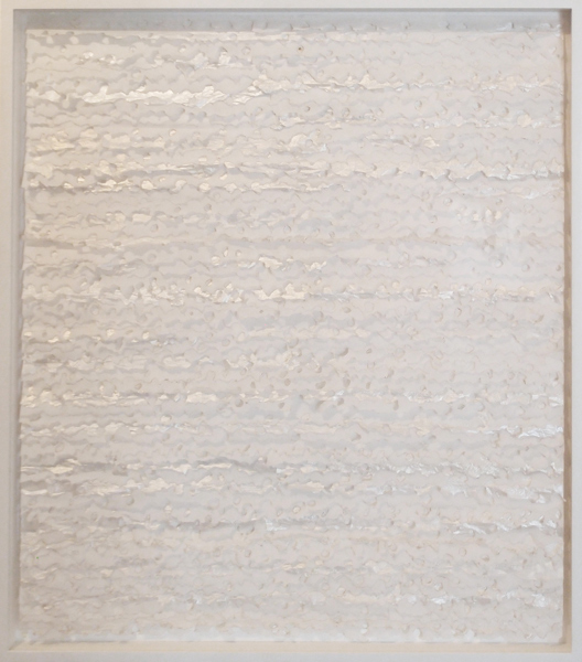Julie Easton, White Wave Series, burned cigarette papers, 31 x 27"