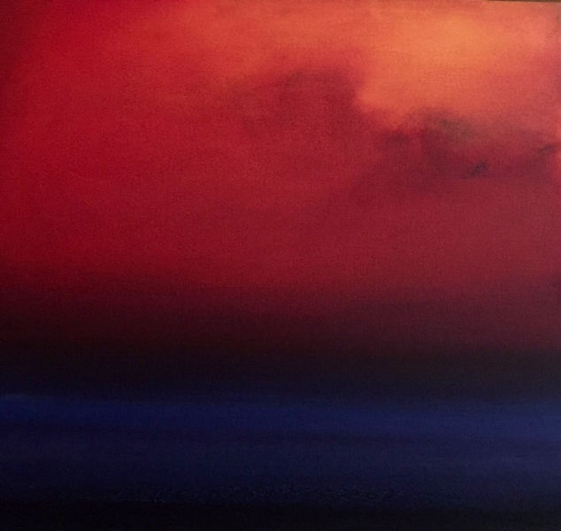 Ray Turner, Red, Orange, Blue, White, oil on canvas, 30 x 34"