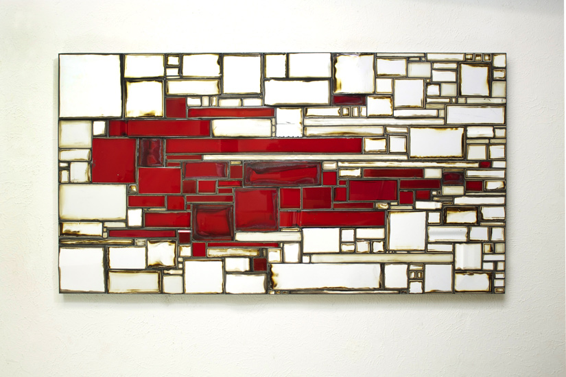 Scott McMillin, Blur #2, upcycled car parts and automotive paint on aluminum panel, 32 x 60"